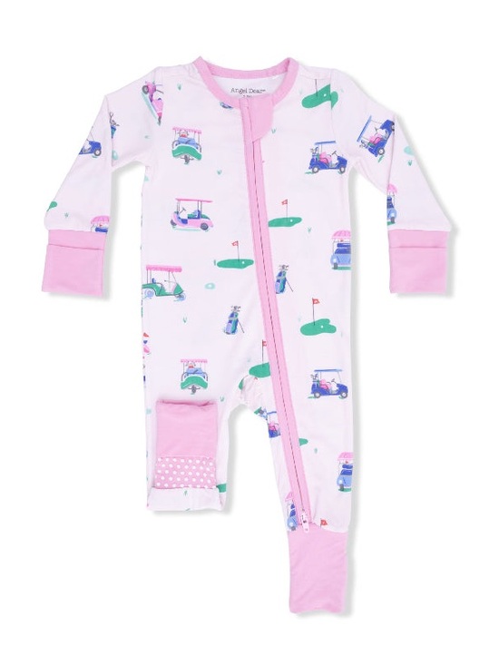 Angel Dear Other - Pink Vintage Golf Carts Two-Way Zipper Convertible Romper by Angel Dear